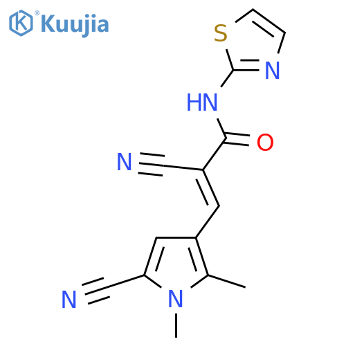 2-cyano-3-(5-cyano-1,2-dimethyl-1H-pyrrol-3-yl)-N-(1,3-thiazol-2-yl)prop-2-enamide structure