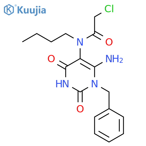N-(6-amino-1-benzyl-2,4-dioxo-1,2,3,4-tetrahydropyrimidin-5-yl)-N-butyl-2-chloroacetamide structure