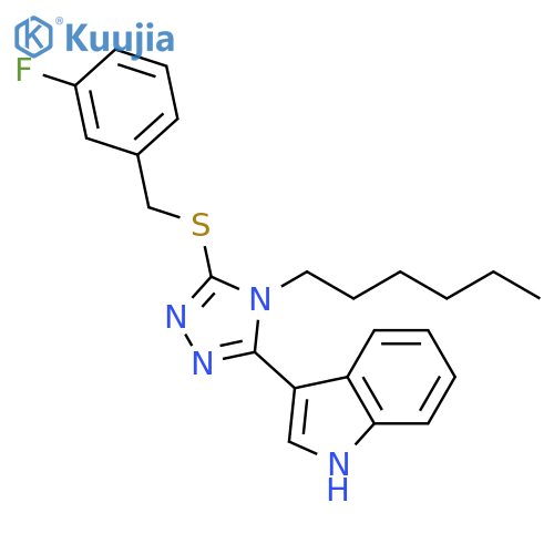 3-(5-{[(3-fluorophenyl)methyl]sulfanyl}-4-hexyl-4H
-1,2,4-triazol-3-yl)-1H-indole structure