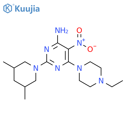 2-(3,5-dimethylpiperidin-1-yl)-6-(4-ethylpiperazin-1-yl)-5-nitropyrimidin-4-amine structure