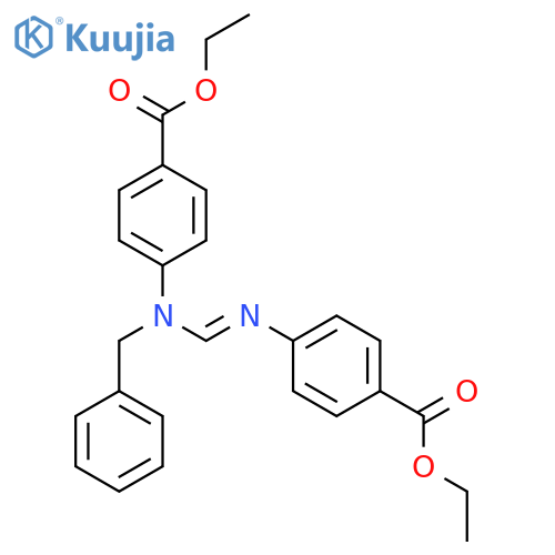 Ethyl 4-(((benzyl(4-(ethoxycarbonyl)phenyl)-amino)methylene)amino)benzoate structure