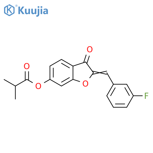 (2Z)-2-(3-fluorophenyl)methylidene-3-oxo-2,3-dihydro-1-benzofuran-6-yl 2-methylpropanoate structure