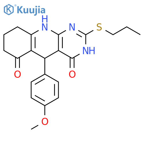 5-(4-methoxyphenyl)-2-(propylsulfanyl)-3H,4H,5H,6H,7H,8H,9H,10H-pyrimido4,5-bquinoline-4,6-dione structure