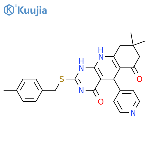 8,8-dimethyl-2-{(4-methylphenyl)methylsulfanyl}-5-(pyridin-4-yl)-3H,4H,5H,6H,7H,8H,9H,10H-pyrimido4,5-bquinoline-4,6-dione structure