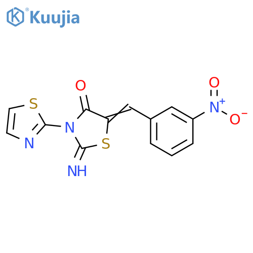 (5Z)-2-imino-5-(3-nitrophenyl)methylidene-3-(1,3-thiazol-2-yl)-1,3-thiazolidin-4-one structure