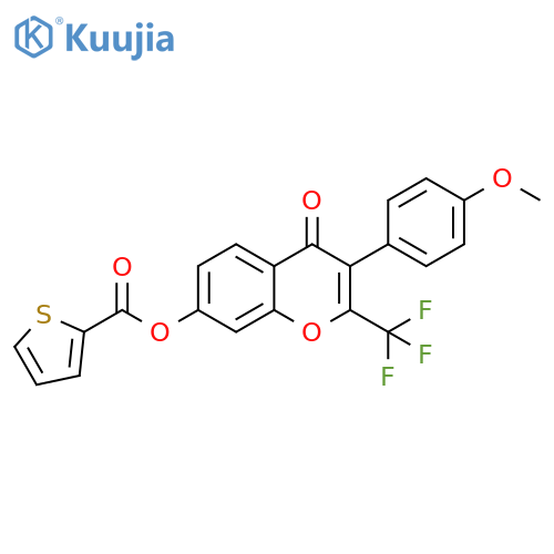 3-(4-methoxyphenyl)-4-oxo-2-(trifluoromethyl)-4H-chromen-7-yl thiophene-2-carboxylate structure