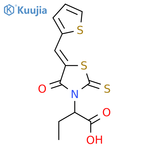 2-(5Z)-4-oxo-2-sulfanylidene-5-(thiophen-2-yl)methylidene-1,3-thiazolidin-3-ylbutanoic acid structure