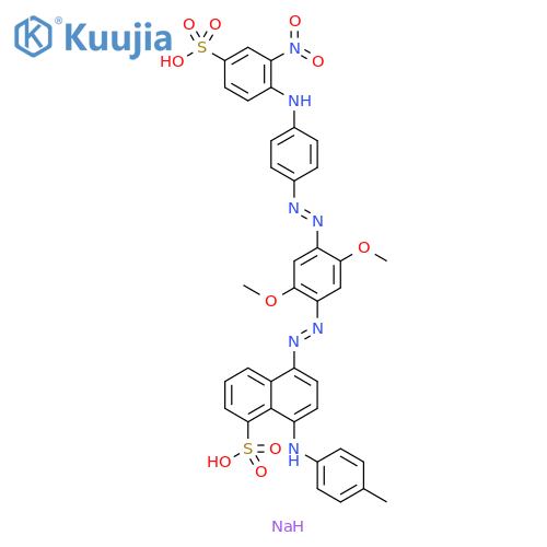 1-Naphthalenesulfonic acid,5-[[2,5-dimethoxy-4-[[4-[(2-nitro-4-sulfophenyl)amino]phenyl]azo]phenyl]azo]-8-[(4-methylphenyl)amino]-, disodium salt structure