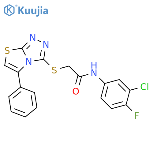 N-(3-chloro-4-fluorophenyl)-2-({5-phenyl-1,2,4triazolo3,4-b1,3thiazol-3-yl}sulfanyl)acetamide structure