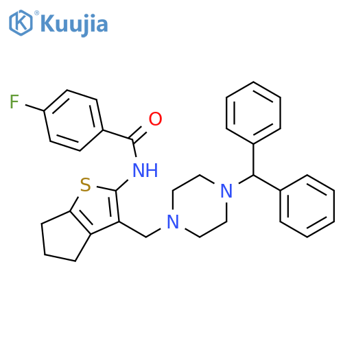 N-(3-{4-(diphenylmethyl)piperazin-1-ylmethyl}-4H,5H,6H-cyclopentabthiophen-2-yl)-4-fluorobenzamide structure