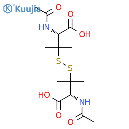 2-acetamido-3-[(2-acetamido-2-carboxy-1,1-dimethyl-ethyl)disulfanyl]-3-methyl-butanoic acid structure