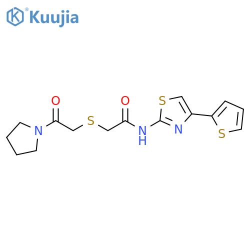 2-{2-oxo-2-(pyrrolidin-1-yl)ethylsulfanyl}-N-4-(thiophen-2-yl)-1,3-thiazol-2-ylacetamide structure