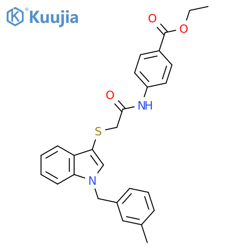 ethyl 4-2-({1-(3-methylphenyl)methyl-1H-indol-3-yl}sulfanyl)acetamidobenzoate structure