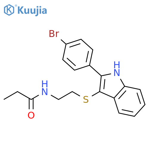 N-(2-{2-(4-bromophenyl)-1H-indol-3-ylsulfanyl}ethyl)propanamide structure