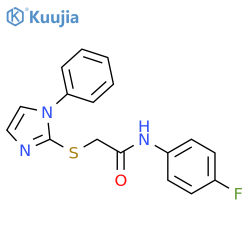 N-(4-fluorophenyl)-2-(1-phenyl-1H-imidazol-2-yl)sulfanylacetamide structure