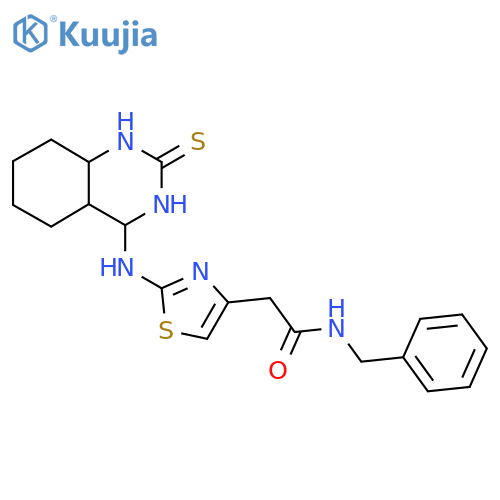 N-benzyl-2-{2-(2-sulfanylidene-1,2-dihydroquinazolin-4-yl)amino-1,3-thiazol-4-yl}acetamide structure