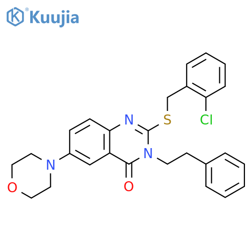 2-{(2-chlorophenyl)methylsulfanyl}-6-(morpholin-4-yl)-3-(2-phenylethyl)-3,4-dihydroquinazolin-4-one structure