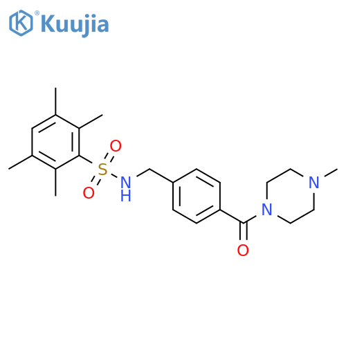 2,3,5,6-tetramethyl-N-{[4-(4-methylpiperazine-1-carbonyl)phenyl]methyl}benzene-1-sulfonamide structure