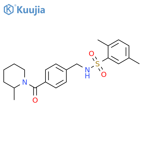 2,5-dimethyl-N-{4-(2-methylpiperidine-1-carbonyl)phenylmethyl}benzene-1-sulfonamide structure