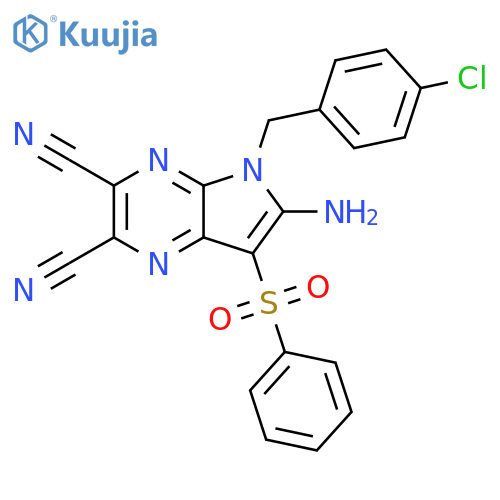 6-amino-7-(benzenesulfonyl)-5-[(4-chlorophenyl)methyl]pyrrolo[2,3-b]pyrazine-2,3-dicarbonitrile structure