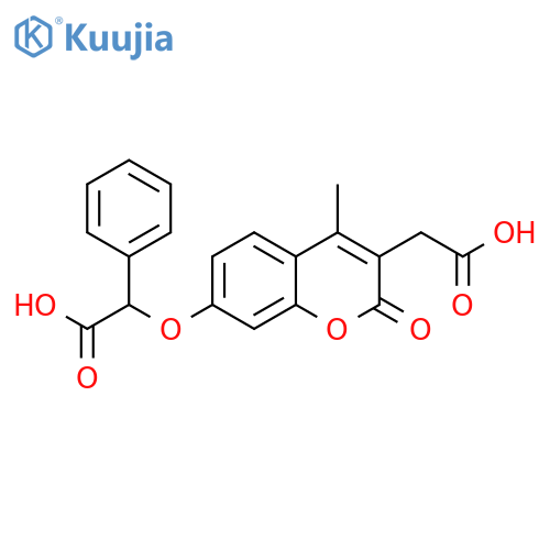 2-((3-(carboxymethyl)-4-methyl-2-oxo-2H-chromen-7-yl)oxy)-2-phenylacetic acid structure