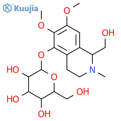 1-(hydroxymethyl)-6,7-dimethoxy-2-methyl-1,2,3,4-tetrahydroisoquinolin-5-yl beta-D-glucopyranoside structure