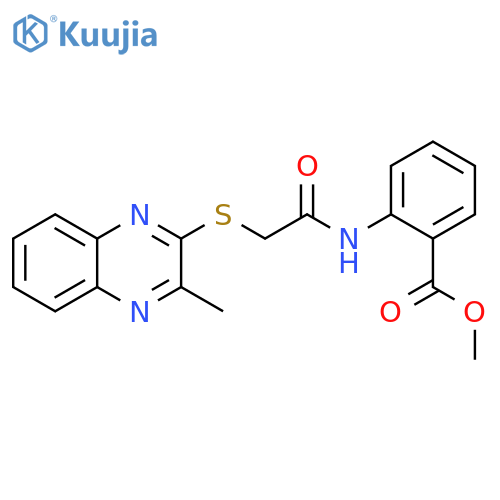 methyl 2-{2-(3-methylquinoxalin-2-yl)sulfanylacetamido}benzoate structure