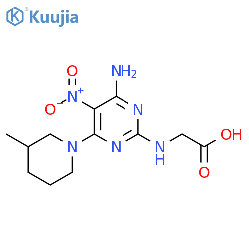 2-{4-amino-6-(3-methylpiperidin-1-yl)-5-nitropyrimidin-2-ylamino}acetic acid structure