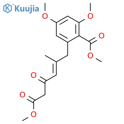 Benzoic acid, 2,4-dimethoxy-6-(6-methoxy-2-methyl-4,6-dioxo-2-hexen-1-yl)-, methyl ester structure
