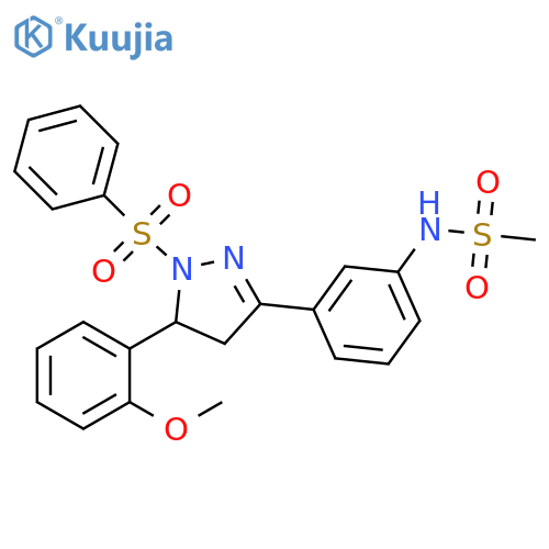 N-{3-1-(benzenesulfonyl)-5-(2-methoxyphenyl)-4,5-dihydro-1H-pyrazol-3-ylphenyl}methanesulfonamide structure