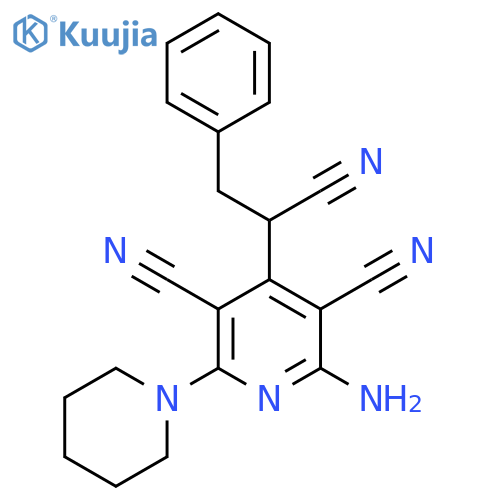 3,5-Pyridinedicarbonitrile, 2-amino-4-(1-cyano-2-phenylethyl)-6-(1-piperidinyl)- structure