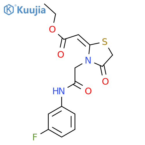 ethyl 2-(3-{(3-fluorophenyl)carbamoylmethyl}-4-oxo-1,3-thiazolidin-2-ylidene)acetate structure