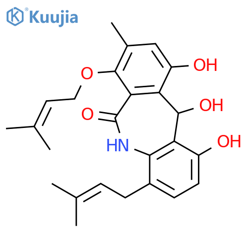 1,10,11-trihydroxy-8-methyl-4-(3-methylbut-2-en-1-yl)-7-[(3-methylbut-2-en-1-yl)oxy]-5,11-dihydro-6H-dibenzo[b,e]azepin-6-one structure