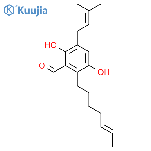 Benzaldehyde,2-(5E)-5-hepten-1-yl-3,6-dihydroxy-5-(3-methyl-2-buten-1-yl)- structure