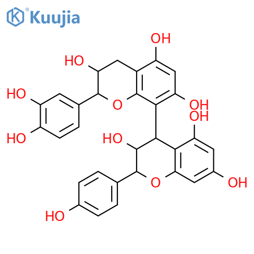 (2R,2'R,3R,3'S,4R)-2'-(3,4-dihydroxyphenyl)-2-(4-hydroxyphenyl)-3,3',4,4'-tetrahydro-2H,2'H-4,8'-bichromene-3,3',5,5',7,7'-hexol structure