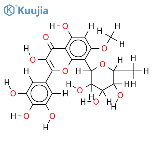 3,5,3',4',5'-pentahydroxy-7-methoxyflavone-8-C-L-rhamnopyranoside structure