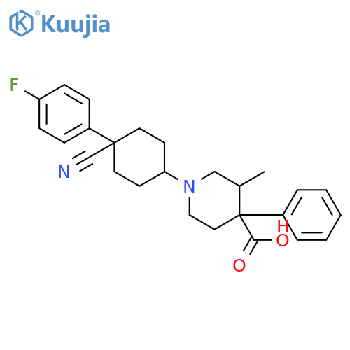 (3S,4R)-1-(4-Cyano-4-(4-fluorophenyl)cyclohexyl)-3-methyl-4-phenylpiperidine-4-carboxylic acid structure