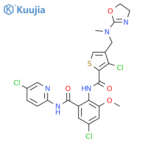 3-Chloro-N-[4-chloro-2-[[(5-chloro-2-pyridinyl)amino]carbonyl]-6-methoxyphenyl]-4-[[(4,5-dihydro-2-oxazolyl)methylamino]methyl]-2-thiophenecarboxamide structure