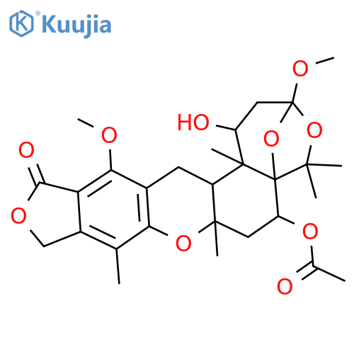 (1R)-6α-Acetyloxy-1,2,3,6,7,7a,10,14,14aβ,14b-decahydro-1α-hydroxy-3,13-dimethoxy-5,5,7aβ,9,14bα-pentamethyl-12H-3β,5aβ-epoxy-5H-furo[3,4-i]oxepino[4,3-a]xanthen-12-one structure