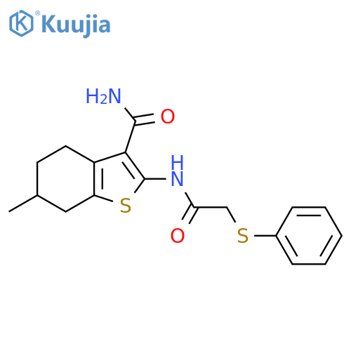 6-methyl-2-2-(phenylsulfanyl)acetamido-4,5,6,7-tetrahydro-1-benzothiophene-3-carboxamide structure
