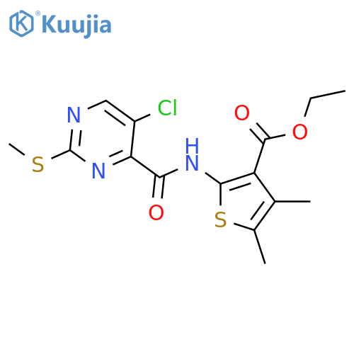 Ethyl 2-[[[5-chloro-2-(methylthio)-4-pyrimidinyl]carbonyl]amino]-4,5-dimethyl-3-thiophenecarboxylate structure