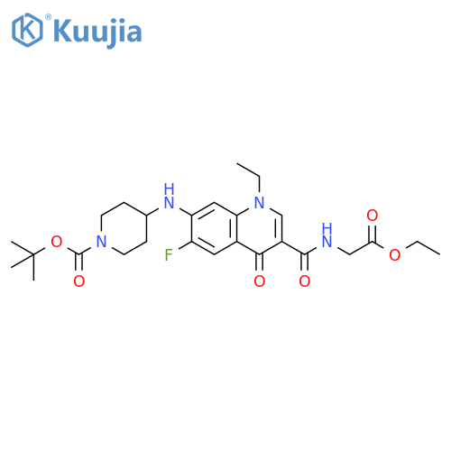 1-Piperidinecarboxylic acid,4-[[3-[[(2-ethoxy-2-oxoethyl)amino]carbonyl]-1-ethyl-6-fluoro-1,4-dihydro-4-oxo-7-quinolinyl]amino]-, 1,1-dimethylethyl ester structure
