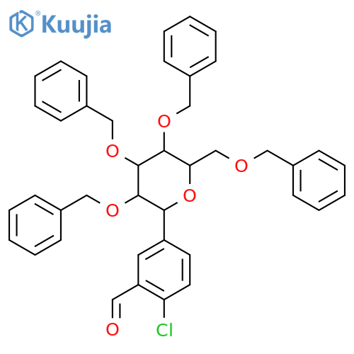 2-chloro-5-[(2S,3S,4R,5R,6R)-3,4,5-tribenzyloxy-6-(benzyloxymethyl)tetrahydropyran-2-yl]benzaldehyde structure