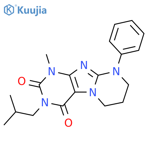 1-methyl-3-(2-methylpropyl)-9-phenyl-1H,2H,3H,4H,6H,7H,8H,9H-pyrimido1,2-gpurine-2,4-dione structure