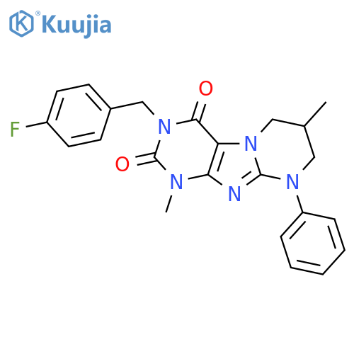 3-(4-fluorophenyl)methyl-1,7-dimethyl-9-phenyl-1H,2H,3H,4H,6H,7H,8H,9H-pyrimido1,2-gpurine-2,4-dione structure
