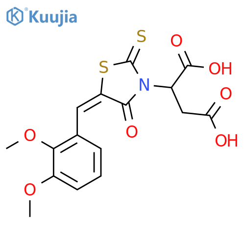 2-(5E)-5-(2,3-dimethoxyphenyl)methylidene-4-oxo-2-sulfanylidene-1,3-thiazolidin-3-ylbutanedioic acid structure