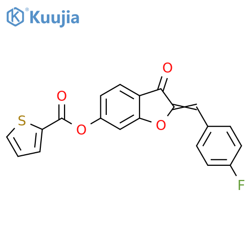 (2Z)-2-(4-fluorophenyl)methylidene-3-oxo-2,3-dihydro-1-benzofuran-6-yl thiophene-2-carboxylate structure