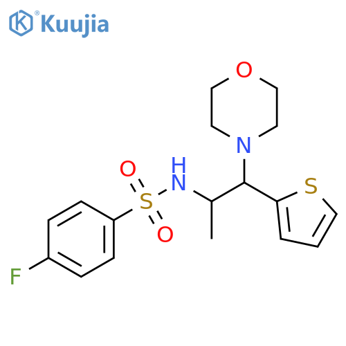 4-fluoro-N-1-(morpholin-4-yl)-1-(thiophen-2-yl)propan-2-ylbenzene-1-sulfonamide structure