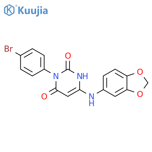 6-(2H-1,3-benzodioxol-5-yl)amino-3-(4-bromophenyl)-1,2,3,4-tetrahydropyrimidine-2,4-dione structure