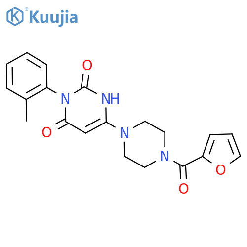 6-4-(furan-2-carbonyl)piperazin-1-yl-3-(2-methylphenyl)-1,2,3,4-tetrahydropyrimidine-2,4-dione structure